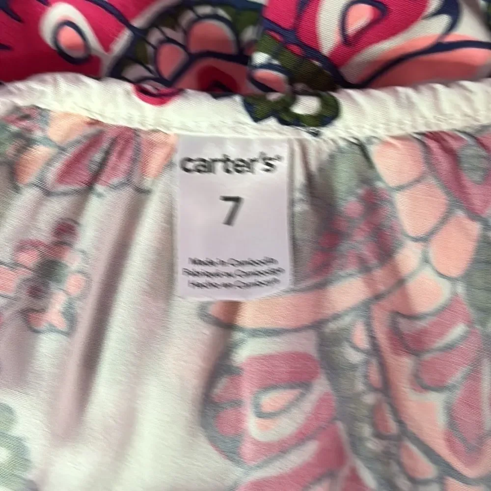 Carter’s Girls Floral Tank Top Magenta Fringe Scoop Neck Size 7 Summer